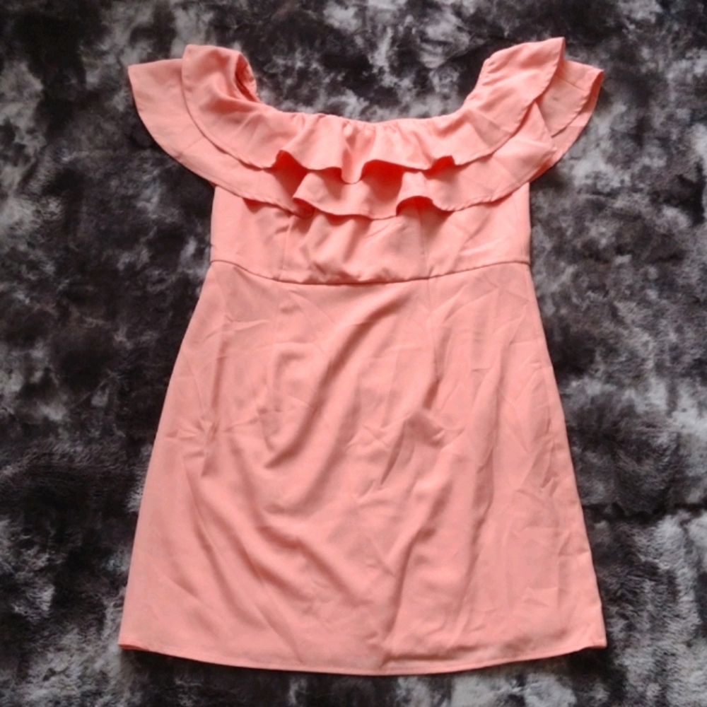 Tiger Lily pink off the shoulder ruffle mini dress